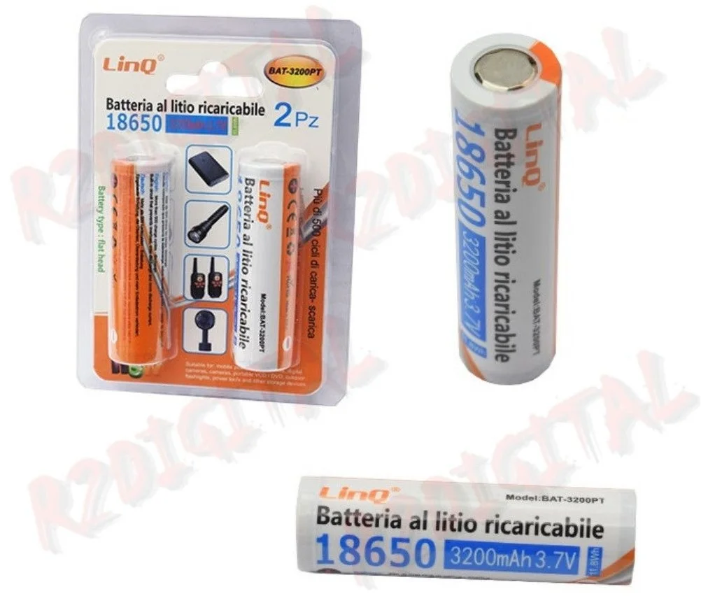  2x Batterie 18650 Li-ion Polo Piatto 3.7